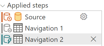 Steps pane when initially connecting to a database, including folding indicators.