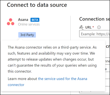Tooltip for the 3rd Party connector label found for the Asana Beta connector